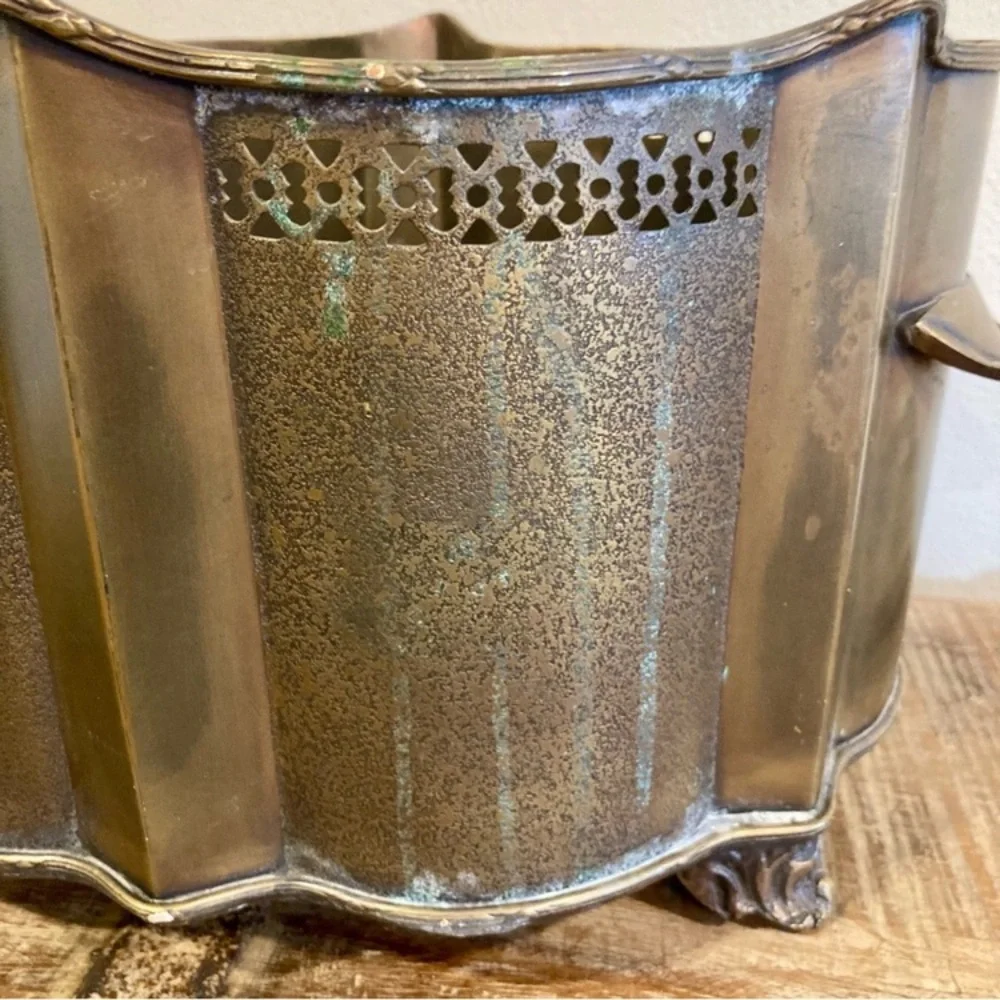 Metal Planter with Cutout Design Footed Container Cachepot